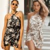 The Best Floral Backless Mini Dress Women Ladies Sleeveless High Waist Evening Party Summer Dress Fashion Slit Print Dress Sundress Online - Hplify