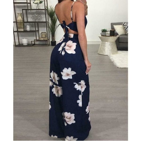 The Best Floral Dungarees Jumpsuit Fashion Trend Sling Print Wide Leg Loose Long Pant Trousers Online - Hplify