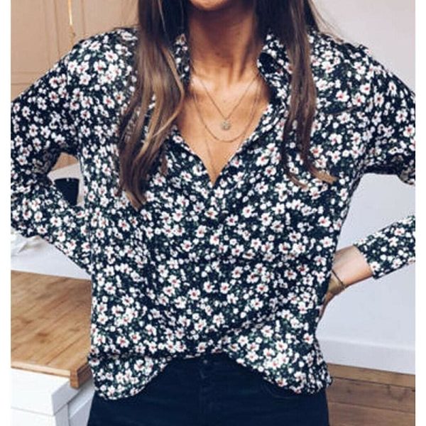 The Best Floral Print OL Ladies Long Sleeve V-Neck Loose Blouse Tops Outdoor Women Clothes Online - Hplify