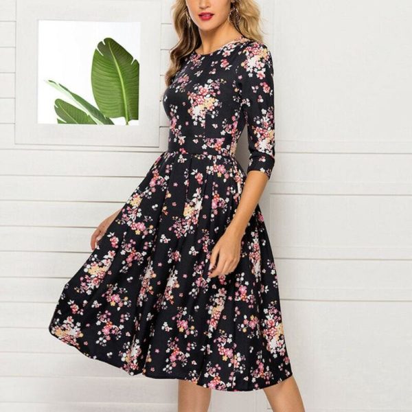 The Best Floral Print Sundress Lady Half Sleeve Fit and Flare Party Dress Sundress Plus Size Online - Hplify