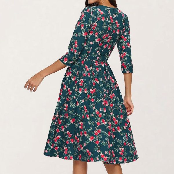 The Best Floral Print Sundress Lady Half Sleeve Fit and Flare Party Dress Sundress Plus Size Online - Hplify