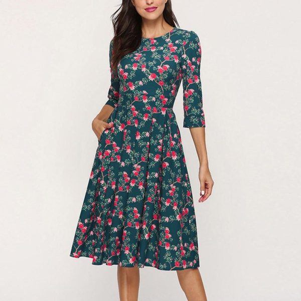 The Best Floral Print Sundress Lady Half Sleeve Fit and Flare Party Dress Sundress Plus Size Online - Hplify