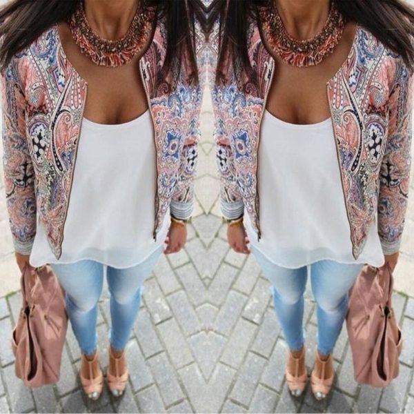 The Best Flower Print Women Basic Coats Long Sleeve Zipper Bomber Jacket Casual Jacket Coat Autumn Winter Streetwear Online - Hplify