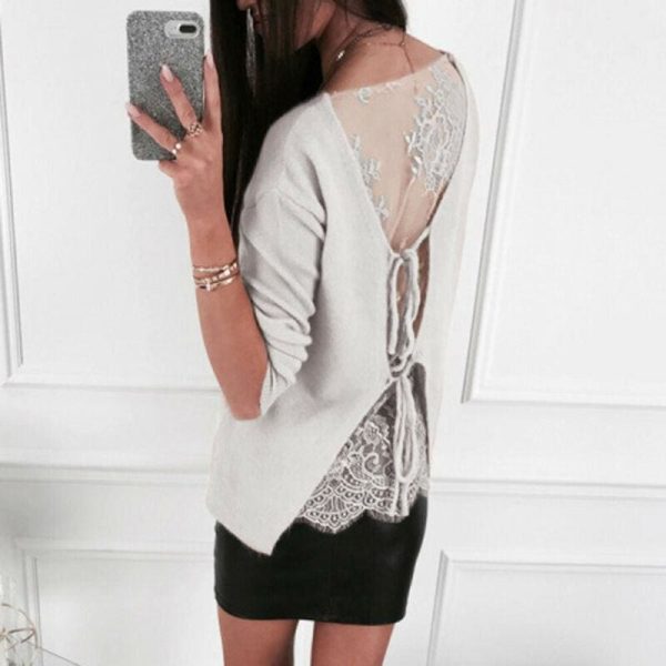 The Best Gothic Lace Up Backless Top Blouse Ladies Slim Fit Jumper Pullover Top Shirt Online - Hplify