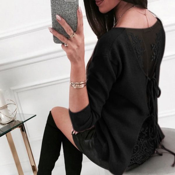 The Best Gothic Lace Up Backless Top Blouse Ladies Slim Fit Jumper Pullover Top Shirt Online - Hplify