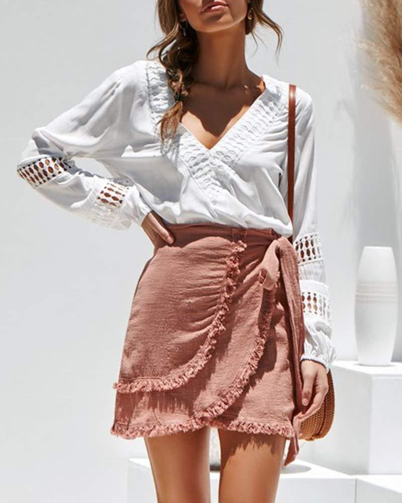 Women Long Sleeve Blouse Shirt Casual Ladies V neck Lace Hollow Out Office Shirts Tops Pullover Tops Streetwear