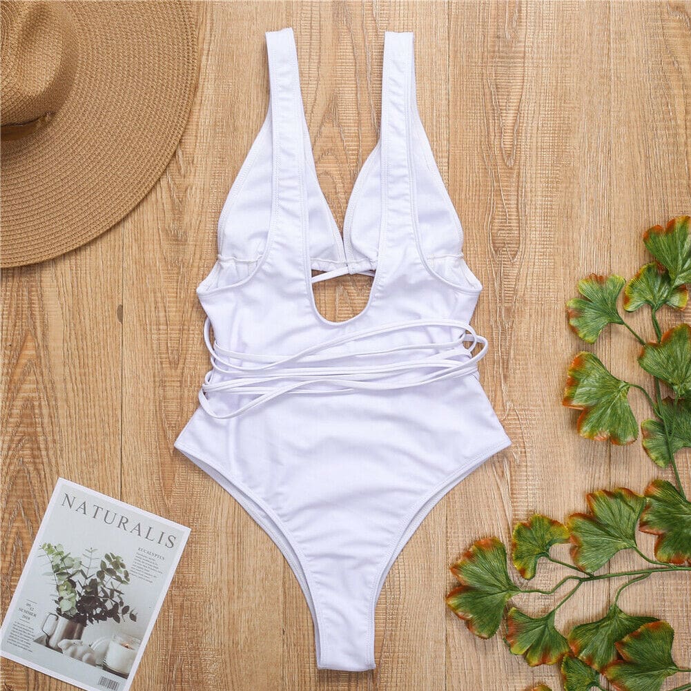 Womens Bikini One-Piece Set Push Up Monokini Swimwear Bandage Swimming Costume