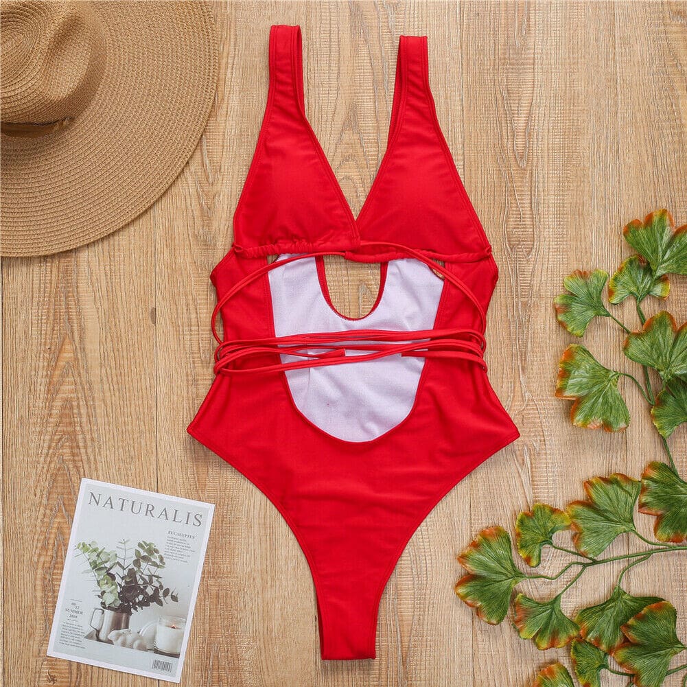 Womens Bikini One-Piece Set Push Up Monokini Swimwear Bandage Swimming Costume