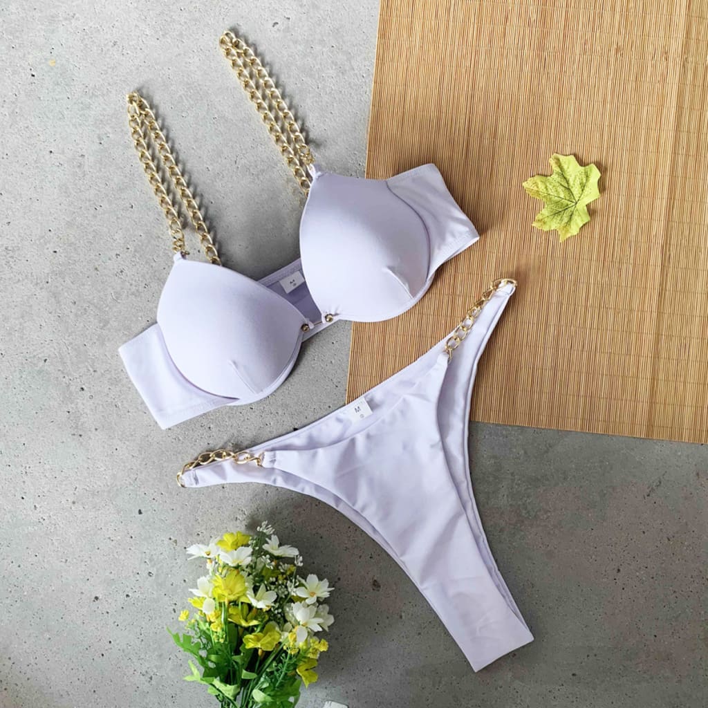Women Chain Push Up Bikini Set Bra Padded Swimwear Swimsuit Bathing Suit