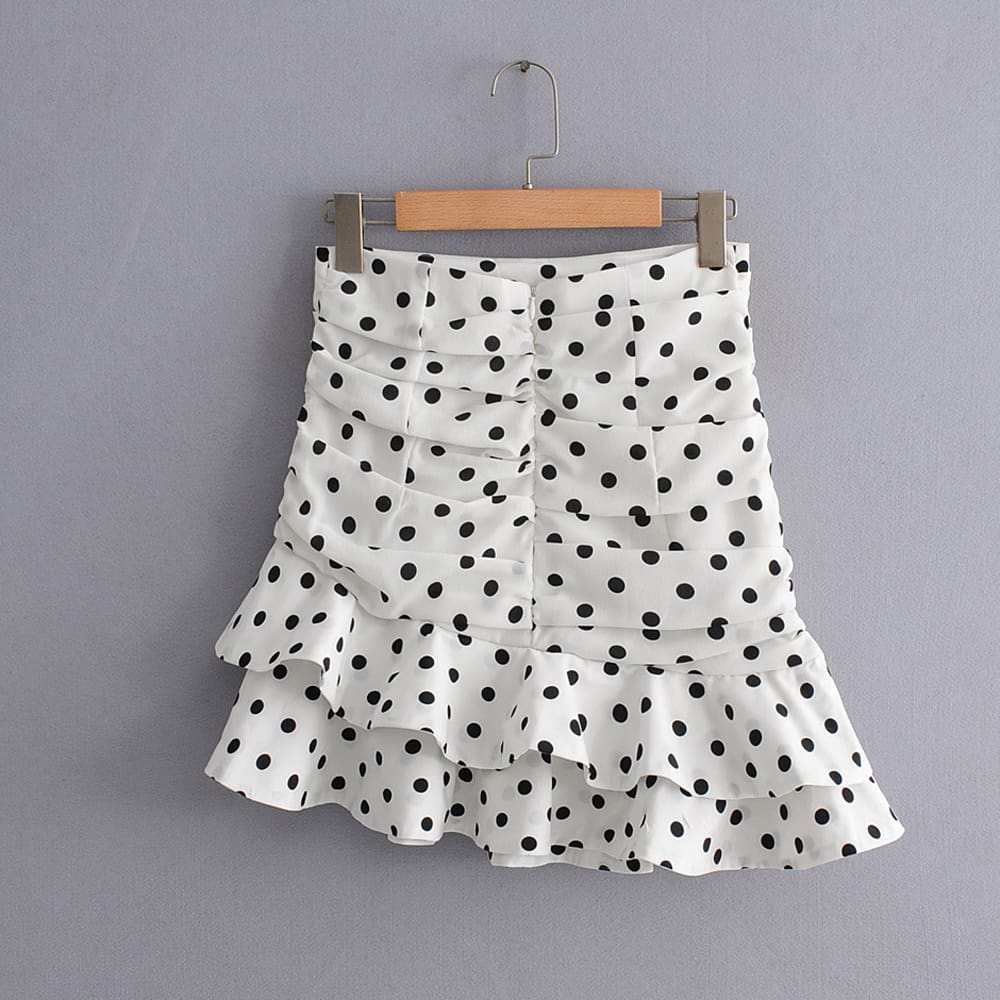 Vintage Polka Dot White Mini Skirts Women high waist skirt streetwear korean style chic Ruffle skirt Casual Summer skirts