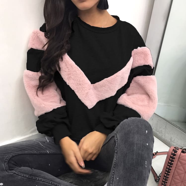 Winter Warm Women Lady Hoodie Sweatshirt Stitching Long Sleeve Patchwork Casual Pullover Tops Sweatshirt Jumper