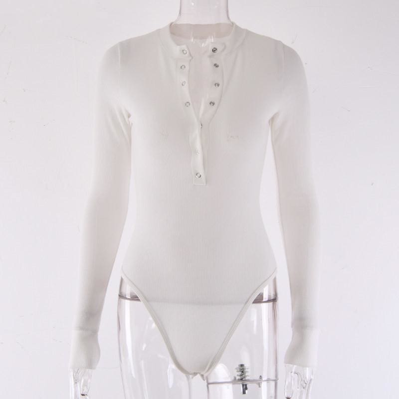 Sexy Leotard V-Neck Long Sleeve Tops Button Down Casual Bodysuit Jumpsuit Romper