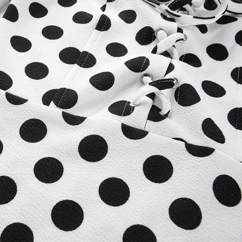 Fashion Ladies Women Off Shoulder Long Sleeve Polka Stretch Bardot Romper Jumpsuit Bodysuit Leotard Top