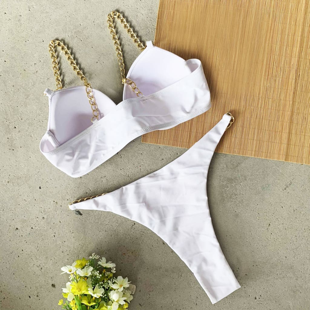 Women Chain Push Up Bikini Set Bra Padded Swimwear Swimsuit Bathing Suit