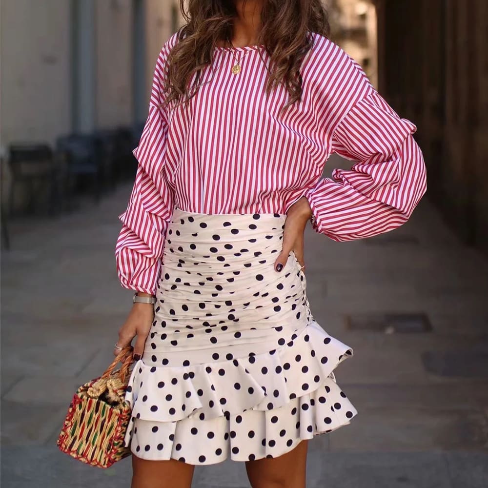 Vintage Polka Dot White Mini Skirts Women high waist skirt streetwear korean style chic Ruffle skirt Casual Summer skirts