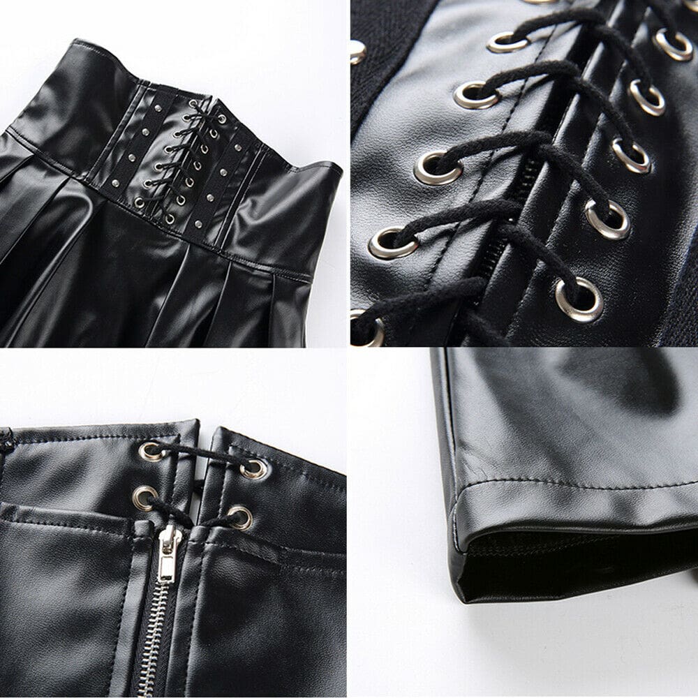 Fashion Women Faux Leather Fake Zipper Bodycon Mini Skirt Stretchy Wetlook A-Line Tight Bandage Tunic Pleated Skirt