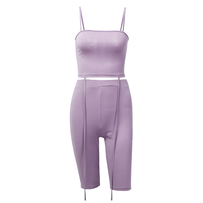 Women Crop Tanks Tops Short Trousers Two-piece Set Skinny Casual Ladies Summer Fashion Beach Sport Suit