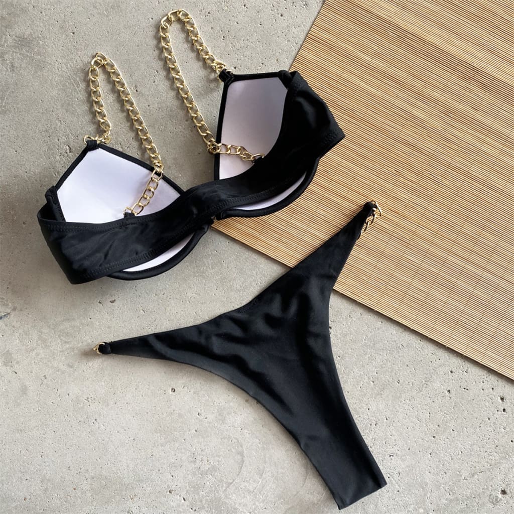 Women Chain Push Up Bikini Set Bra Padded Swimwear Swimsuit Bathing Suit