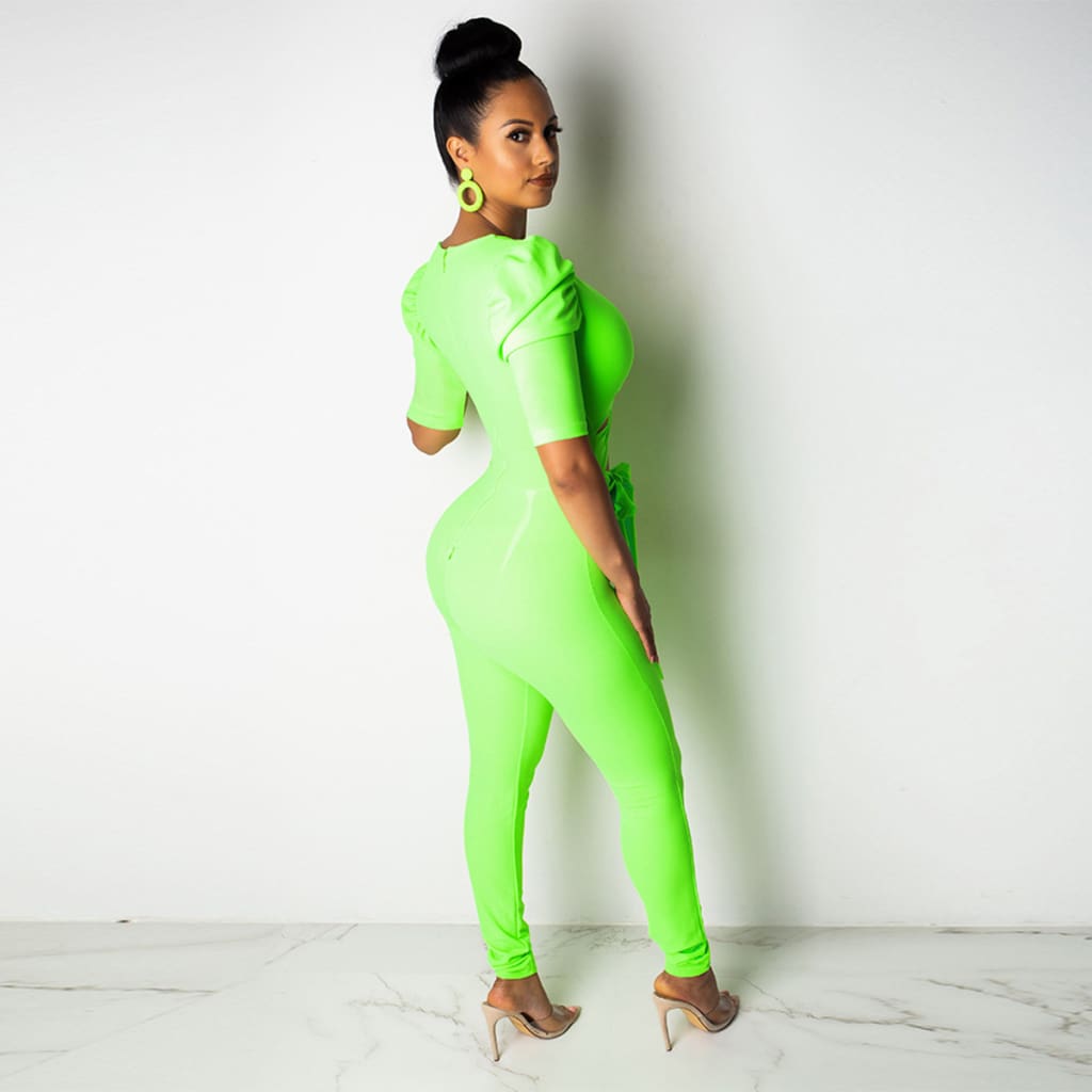 Women 2Pcs Sets Bandage Crop Top Long Pencil Trousers Suit Short Sleeve Casual Romper Summer Deep V Neck Skinny Clubwear