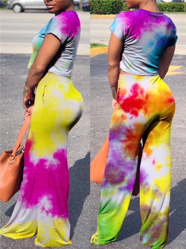 2PCS Sets Summer Women Short Sleeve Crop Top + Loose Long Pant Clubwear Bodycon Party Top Trouser Outfits Set