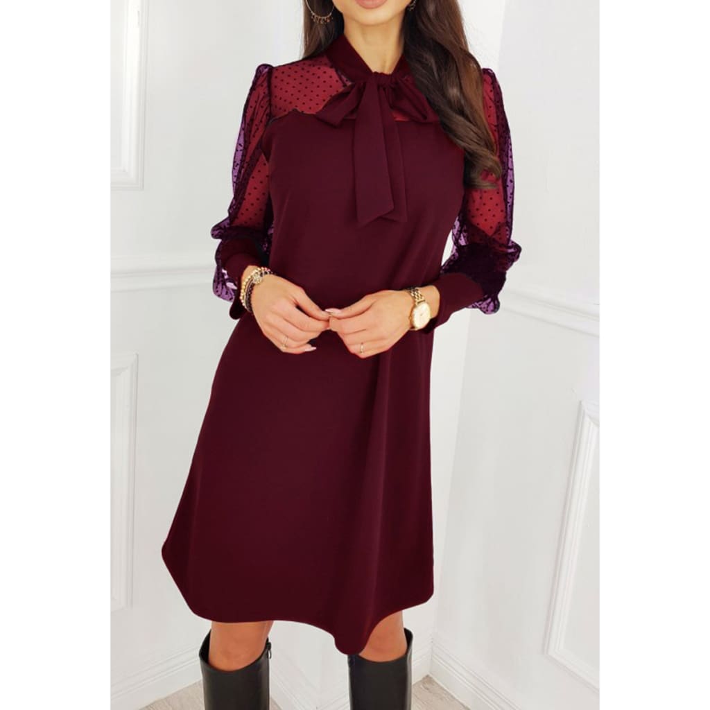 Fashion Women Elegant Evening Party Club Loose Dress Women Ladies Casual Mesh Puff Long Sleeve Dress vestidos