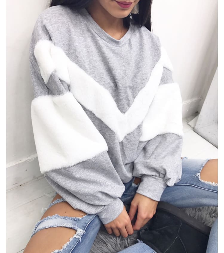 Winter Warm Women Lady Hoodie Sweatshirt Stitching Long Sleeve Patchwork Casual Pullover Tops Sweatshirt Jumper