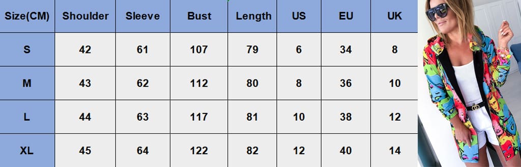 Fashion Womens Characters Portraits Printed Jeacket Coat Casual Long Sleeve Zipper up Hooded Outerwear Streetwear
