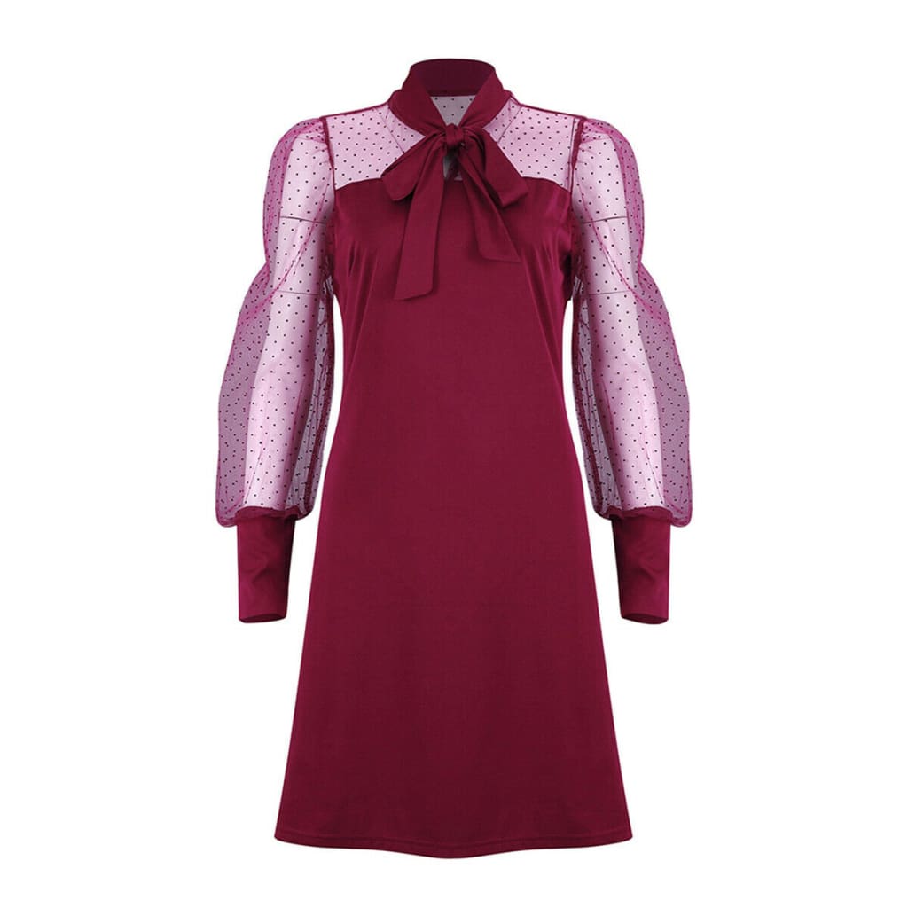 Fashion Women Elegant Evening Party Club Loose Dress Women Ladies Casual Mesh Puff Long Sleeve Dress vestidos