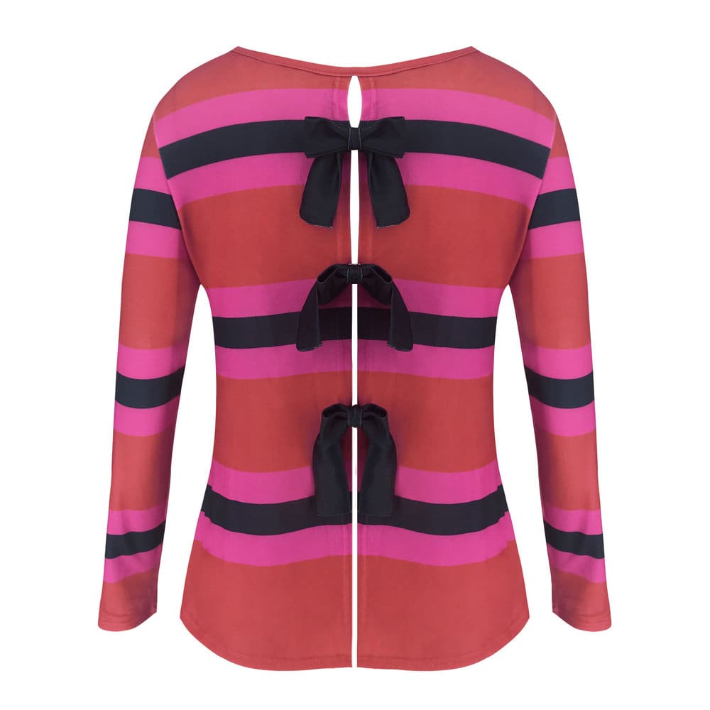 Ladies Women Autumn Bowknot Hollow Long Sleeve Crew Neck Casual Cotton T Shirt Tops Holiday Outwear Streetwear