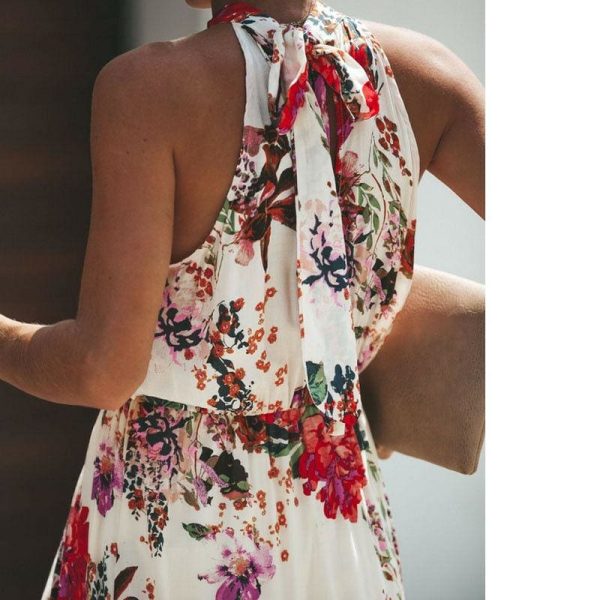 The Best Halter Style Women Summer Floral Dress Casual Boho High Waist Long Maxi Holiday Party Sleeveless Loose Dress Clothes Online - Hplify
