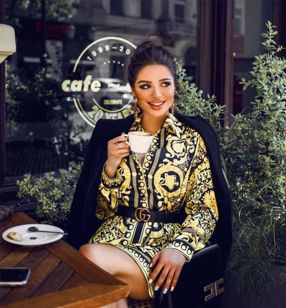 Elegant Printed Shirt Dress Women Vintage Long Sleeve Party Dress Mini Short Autumn Dresses Streetwear