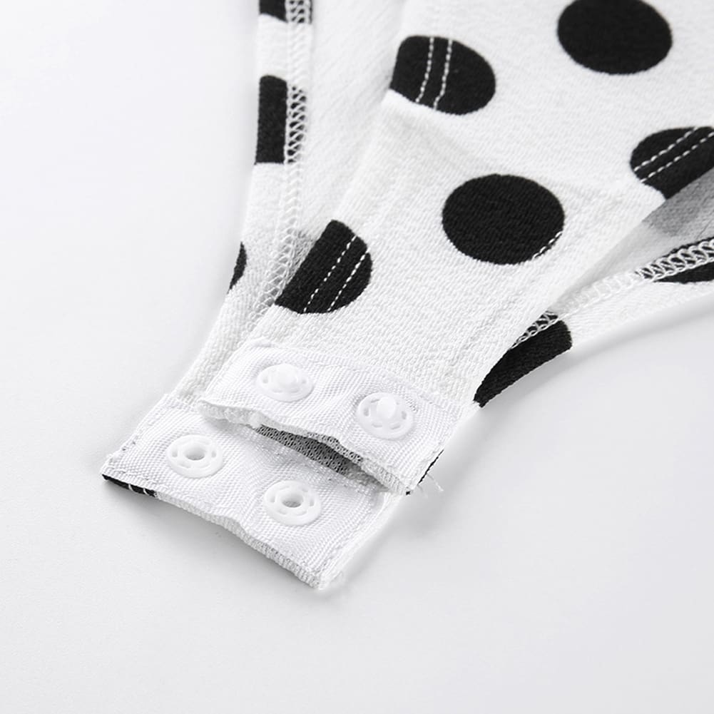 Fashion Ladies Women Off Shoulder Long Sleeve Polka Stretch Bardot Romper Jumpsuit Bodysuit Leotard Top