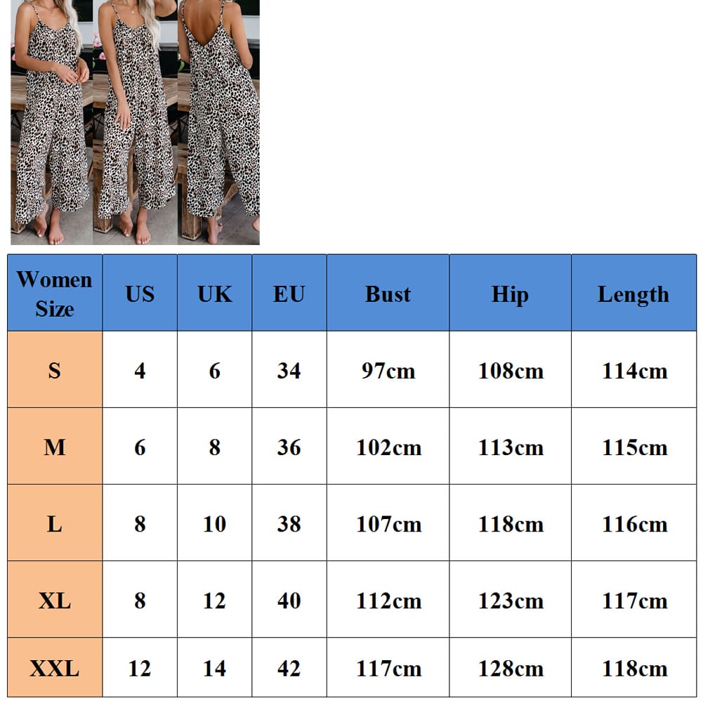 Fashion Womens Leopard Jumpsuit Casual Romper Sleeveless Long Pants Loose Playsuit Clubwear Trousers Outfits Streetwear