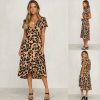 The Best High Waist Women's Fashion Summer Leopard Printed Dress Beach Holiday New Casual Loose Short Sleeve V-Neck Dress Online - Hplify