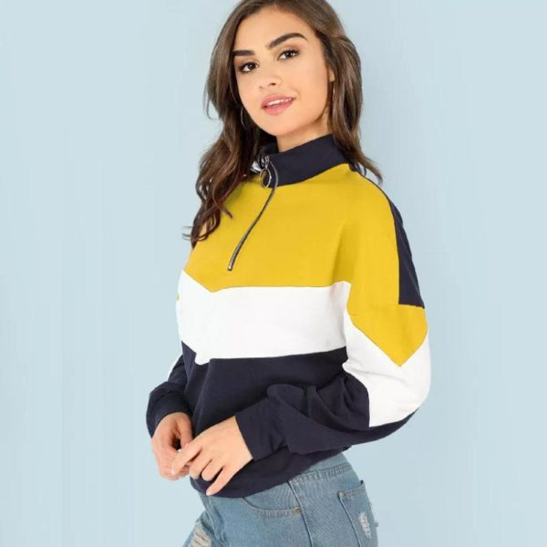The Best Hirigin Autumn New Women Long Sleeve Multi Color Patchwork Hoodie Sweatshirt Jumper Coat Pullover Tops Streetwear Online - Hplify