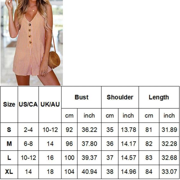 The Best Holiday Women Casual V-neck Sleeveless Playsuit Striped Button Jumpsuit Rompers Summer Beach Short Trousers Online - Hplify