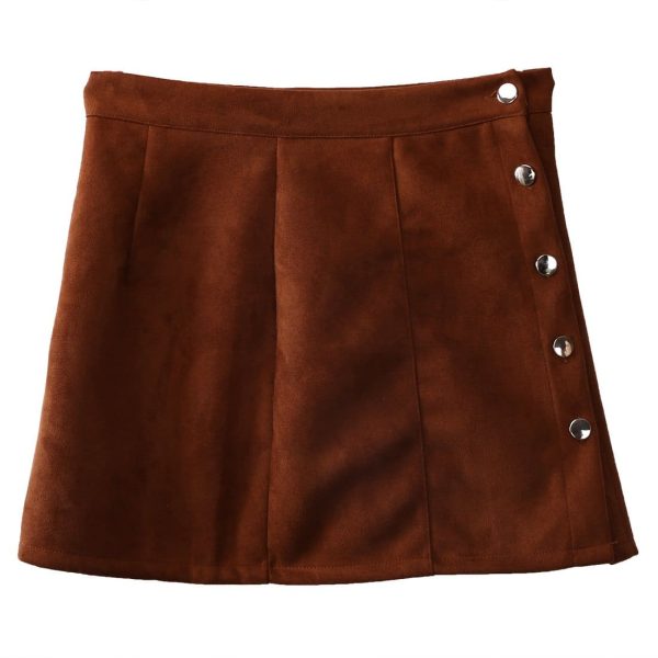 The Best Hot Fashion Elegant Women Ladies Summer Skirts High Waist Single Breasted Button Solid Slim A-Line Suede Leather Mini Skirts Online - Hplify