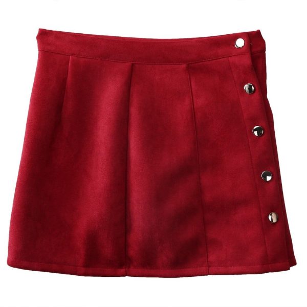 The Best Hot Fashion Elegant Women Ladies Summer Skirts High Waist Single Breasted Button Solid Slim A-Line Suede Leather Mini Skirts Online - Hplify