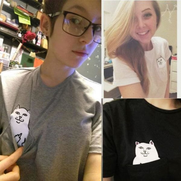 The Best Hot Summer Men Women Pocket Cat Ptint T-Shirt Fashion Casual Cotton Loose Short Sleeveless O-Neck  Shirt Tops Online - Hplify