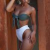 The Best Hot Summer Sexy Solid Bikini Set Padded Bra Lace Up Bow Bandeau Bikini High Waist Triangle Swimsuit Beach Bathing Suits Online - Hplify