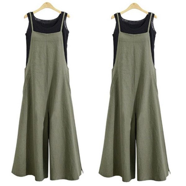 The Best Hot Summer Women Strappy Solid Comfy Wide Leg Jumpsuits Women Casual Loose Dungarees Bib Overalls Cotton Linen Rompers Plus Size Online - Hplify