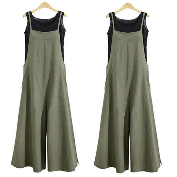 The Best Hot Summer Women Strappy Solid Comfy Wide Leg Jumpsuits Women Casual Loose Dungarees Bib Overalls Cotton Linen Rompers Plus Size Online - Hplify