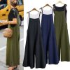 The Best Hot Summer Women Strappy Solid Comfy Wide Leg Jumpsuits Women Casual Loose Dungarees Bib Overalls Cotton Linen Rompers Plus Size Online - Hplify