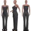 The Best Hot Women Ladies Clubwear V-Neck Striped Playsuit Sexy Bodycon Party Jumpsuit Romper Summer Beach Casual Long Trousers Online - Source Silk