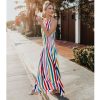 The Best HOT Women Sling Backless Dress Summer Sexy Ladies Sleeveless Beach Stripe Evening Party Long Maxi Sundress Online - Source Silk