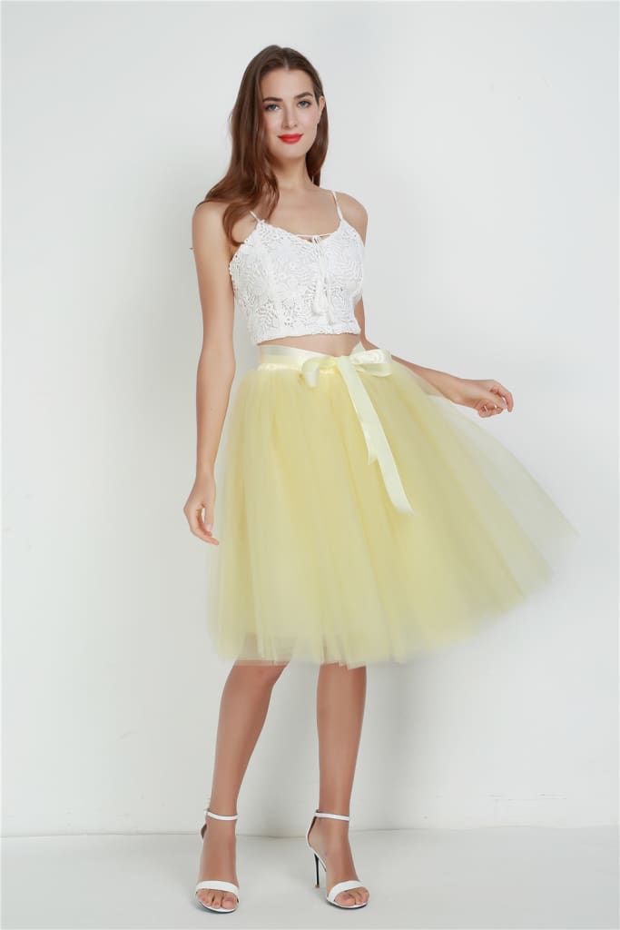 Women Layers Tulle Midi Skirt Fashion Princess Girls Ballet Tutu Dance Skirt High Waist Summer Pleated Beach Skirt