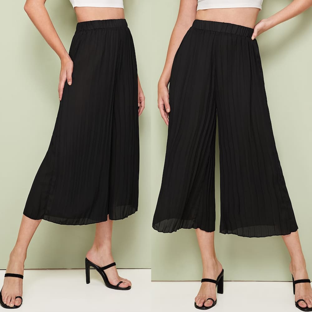 Women Chiffon Elegant High Rise Piped Palazzo Pants Ladies Summer Casual Wide Leg Harem Loose Long Trousers