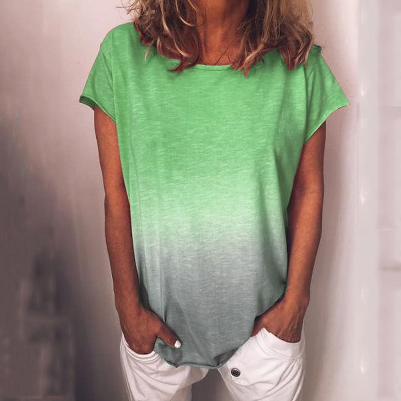 Women Casual Loose Tee Shirt Tops Fashion Rainbow Short Sleeve Summer Ladies T-Shirt Plus Size Gradient Tops