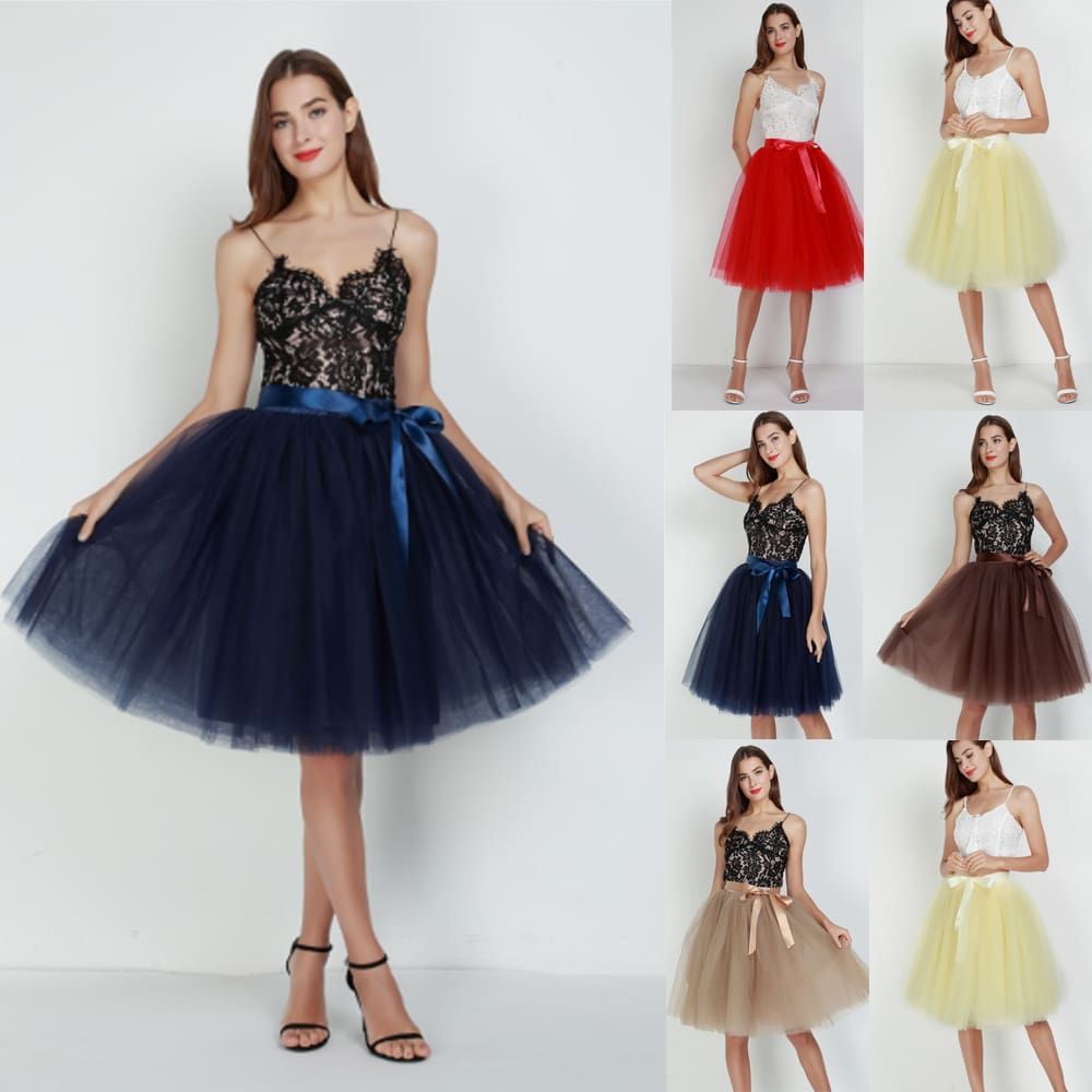 Women Layers Tulle Midi Skirt Fashion Princess Girls Ballet Tutu Dance Skirt High Waist Summer Pleated Beach Skirt