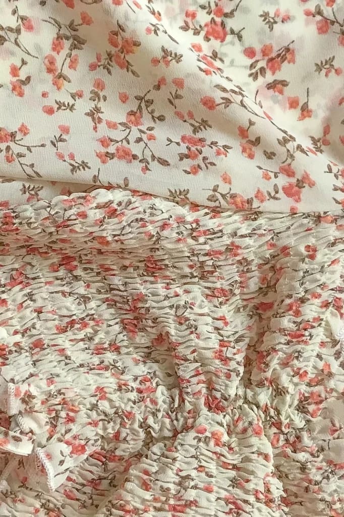 Summer Long Lantern Sleeve Square Collar Beige Print Blouse Women